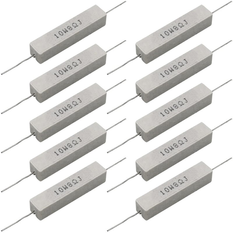 Dimlove Cement Resistor,10 PCS 10W 8 Ohm 5% Axial Lead Wire Resistor White Wound Fixed Ceramic Cement Resistors Wirewound Cement Power Resistors Flame Heat Moisture Resistance Precharge Horizontal Resistors - Image 1